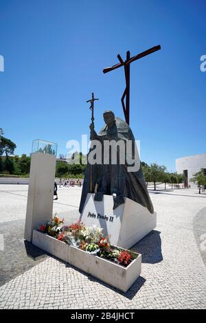 Europe, Portugal, Centro Region, Fatima, Catholic Sanctuary, Pope's Visit, Bronze Statue Pope John Paul II, Iron Cross Stock Photo