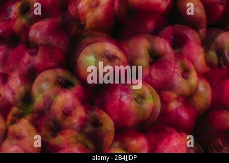 Apples on pile for sale, close-up, alienated Stock Photo