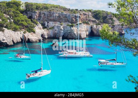 Elevated view of Cala Macarella, Menorca, Balearic Islands, Spain, Europe Stock Photo