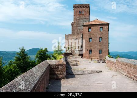 Castle Trifels near Annweiler, in the Wasgau in the Palatinate, imperial insignia and imperial jewels were kept there, Richard the Lionheart was imprisoned there, built from Rotsandstein mountain castle, protected cultural property according to Hague Convention, Stock Photo