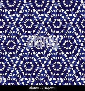 Vector blue shibori monochrome compact hexagon seamless pattern. Suitable for textile, gift wrap and wallpaper. Stock Vector