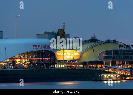 Germany, Hamburg, Musical Boulevard, Pretty Woman, Elbe river, HafenCity. Stock Photo