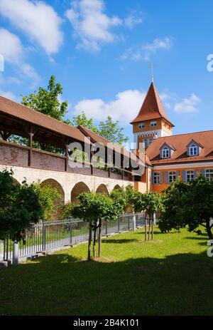 Stork tower and city wall, Dingolfing, Lower Bavaria, Bavaria, Germany Stock Photo