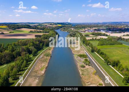 Isar between Loiching and Dingolfing, drone recording, Lower Bavaria, Bavaria, Germany Stock Photo