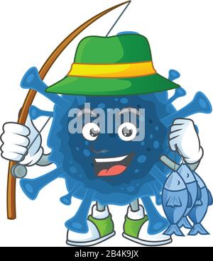 A mascot design of Fishing coronavirus desease with 3 fishes Stock Vector