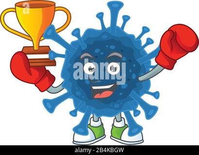 Super cool Boxing winner of coronavirus desease in mascot cartoon design Stock Vector