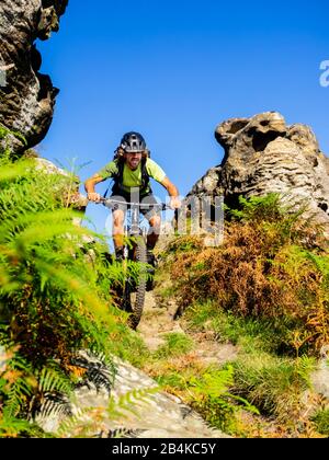 Mountain biking in the Basque Country, cliffs and mountains at Hondarribia on the Bay of Biscay