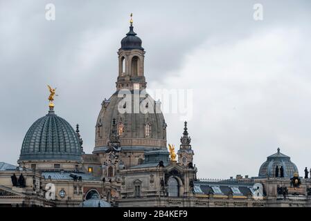 Germany, Saxony. Dresden, Art Academy and Frauenkirche in Dresden, Free State of Saxony. Stock Photo