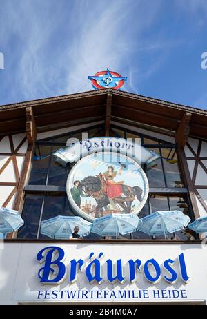 Germany, Bavaria, Munich, Oktoberfest, marquee, Pschorr brewery, Bräurosl, entrance, facade, detail Stock Photo