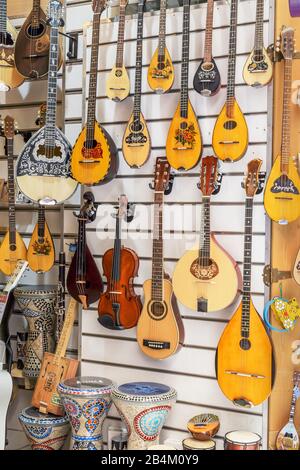 Traditional Greek musical instruments on display, Athens, Greece, Europe Stock Photo