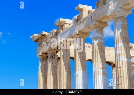 Parthenon temple on the Acropolis of Athens, Athens, Greece, Europe, Stock Photo