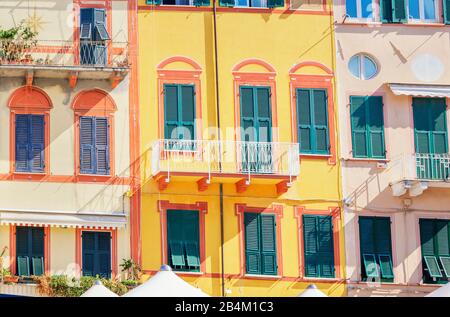 Historic district houses facade, Lerici, La Spezia district, Liguria, Italy Stock Photo