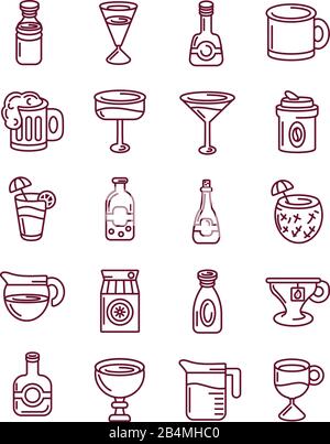 beverages and drinks icon set over white background, line style, vector ...