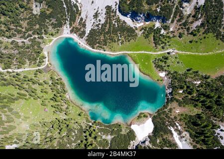 Aerial View of Seebensee, Ehrwald, Tyrol, Austria Stock Photo