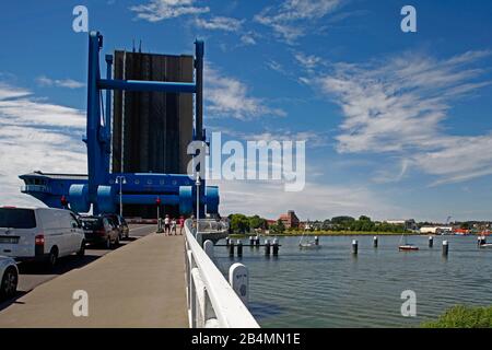 Germany, Mecklenburg-West Pomerania, Wolgast, Peene open to shipping, bridge, Peenestrom Stock Photo