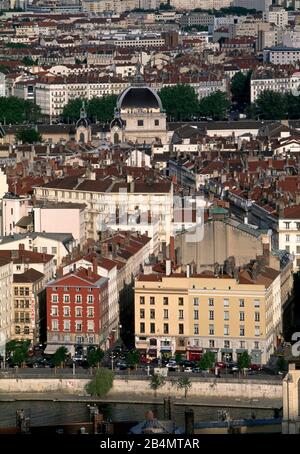 Overview of the city of Lyon, France, Auvergne-Rhone-Alpes