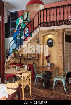 One day in Malaga; Impressions from this city in Andalusia, Spain. Tapes bar near the Picasso Museum. Stock Photo