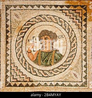 Kourion, excavations, 'Ktisis', the personified creation, mosaic floor of the central area from the house of Eustolios, Cyprus, Greek part Stock Photo