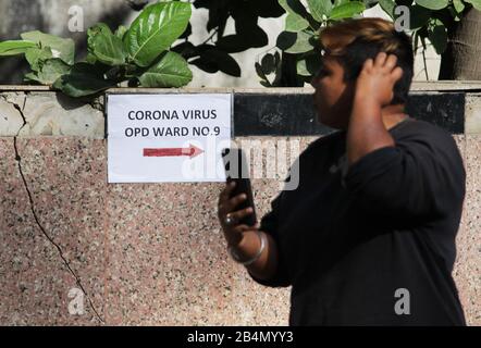 Mumbai, India. 06th Mar, 2020. A man moves around the premises of Kasturba hospital in Mumbai.A special isolation ward has been setup at the Kasturba hospital for the treatment of the corona virus (COVID-19) patients. Credit: SOPA Images Limited/Alamy Live News Stock Photo