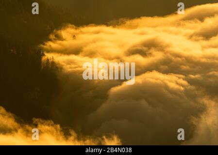 High fog in the Karwendel during golden evening light Stock Photo