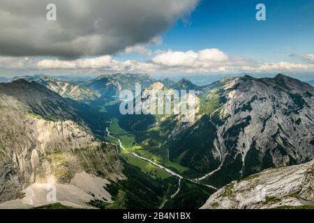 View from the Sonnjoch over the Gramai to Pertisau on the Achensee in Tyrol. Stock Photo