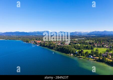 Seeshaupt, Starnberger See, Fünfseenland, alpine chain, aerial view, Upper Bavaria, Bavaria, Germany Stock Photo