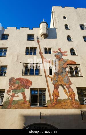 Goliathhaus with fresco by David and Goliath, old town, Regensburg, Upper Palatinate, Bavaria, Germany Stock Photo