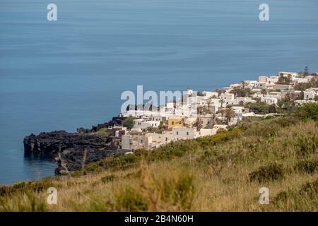 Stromboli and Sea, Lipari, Aeolian Islands, Aeolian Islands, Tyrrhenian Sea, Southern Italy, Europe, Sicily, Italy Stock Photo