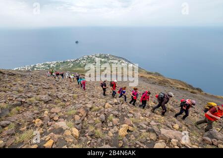 Hike on Stromboli, Aeolian Islands, Aeolian Islands, Tyrrhenian Sea, Southern Italy, Europe, Sicily, Italy Stock Photo