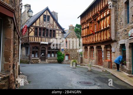 Medieval half-timbered houses characterize the historic old town. Tréguier is a commune in the Côtes-d'Armor department in Brittany. Tréguier is the historic capital of the Trégor. Stock Photo