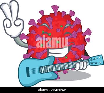 Supper cool coronavirus particle cartoon playing a guitar Stock Vector