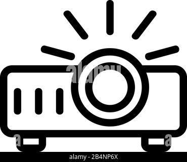 Glowing neon line projection screen icon isolated on black background ...