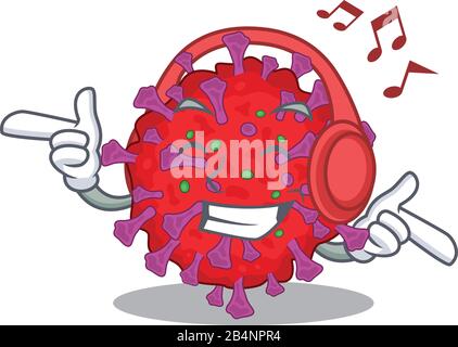 enjoying music coronavirus particle cartoon mascot design Stock Vector