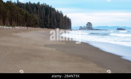Beautiful sandy beach on the west coast trail of Vancouver Island, British Columbia, Canada. Stock Photo