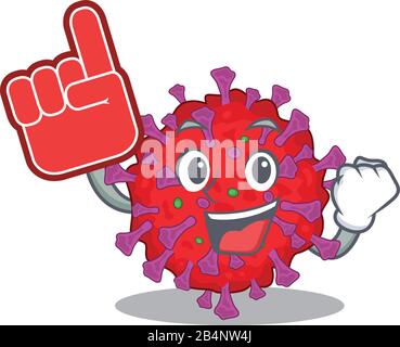 Coronavirus particle mascot cartoon style with Foam finger Stock Vector