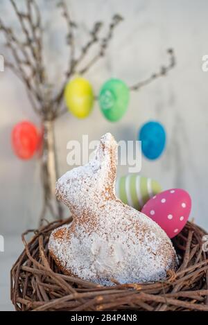 Easter bunny and Easter Lamb cake with easter eggs Stock Photo