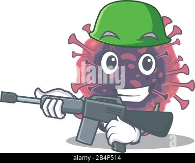 A picture of microbiology coronavirus as an Army with machine gun Stock Vector