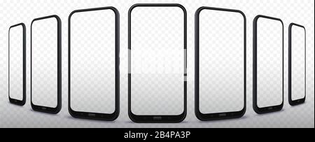 Transparent Mobile Phone Set From Different Angles Stock Vector