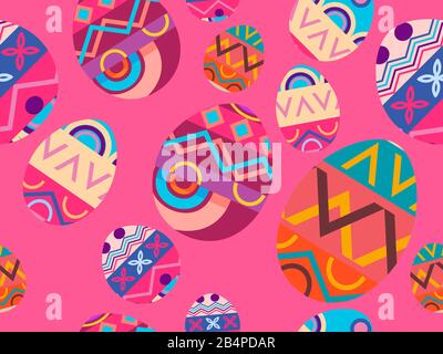 Easter eggs seamless pattern. Happy Easter festive eggs with doodle pattern. Vector illustration Stock Vector