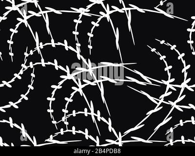 Barbed wire seamless pattern black and white color. Vector illustration Stock Vector