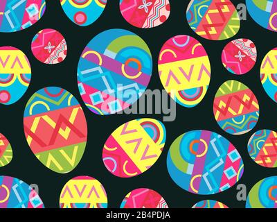 Easter eggs seamless pattern. Happy Easter festive eggs with doodle pattern. Vector illustration Stock Vector