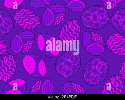 Easter eggs seamless pattern. Happy Easter festive eggs with doodle pattern. Vector illustration Stock Vector