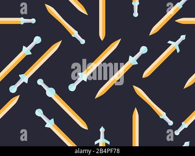 Swords seamless pattern. Sword icon in a flat style on a black background. Vector illustration Stock Vector