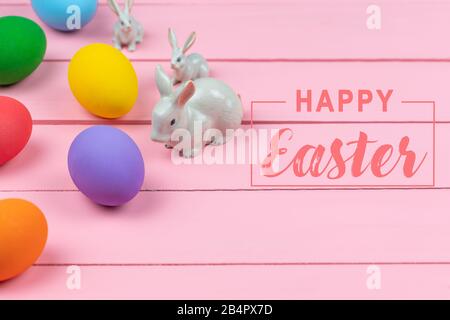 Easter Day Eggs, Little Bunny family With Decorated Eggs Stock Photo