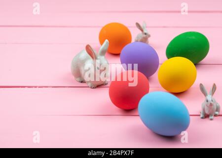 Easter Day Eggs, Little Bunny family With Decorated Eggs Stock Photo