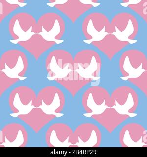 Flying silhouette of little kissing birds seamless pattern Stock Vector