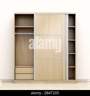 Front view of modern wood wardrobe in the room Stock Photo