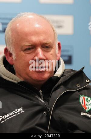 London Irish Head Coach Declan Kidney speaks to the press after his sides 39-0 defeat in a Gallagher Premiership Rugby Union match, Friday, Mar. 6, 2020, in Eccles, United Kingdom. (Photo by IOS/ESPA-Images) Stock Photo