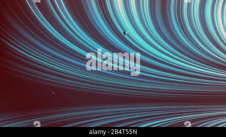 An imaginary sci-fi illustration of the asteroid ring and 2 planets orbiting an unknown powerful gravity field. Stock Vector