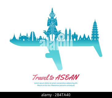 ASEAN landmarks and part of another side look like plane symbol by concept art,vector illustration Stock Vector